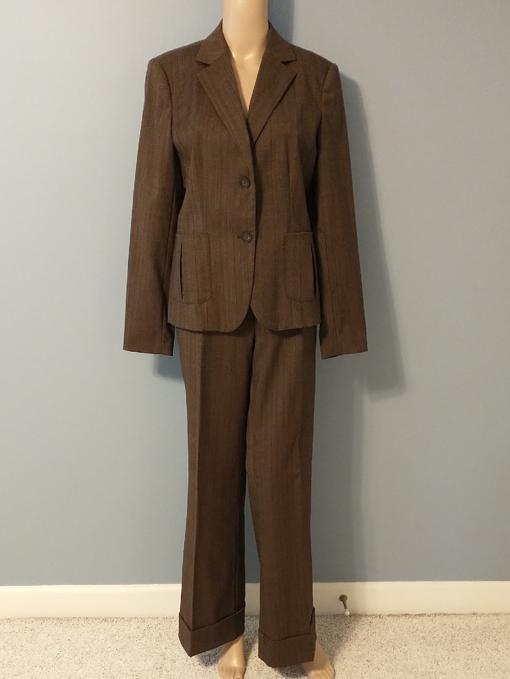 Rafaella Brown Pinstripe Women's Pantsuit